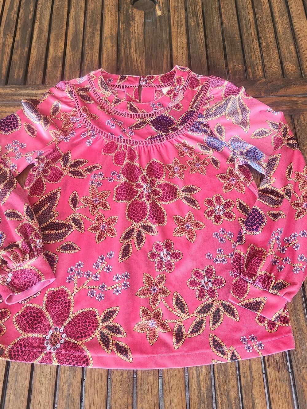 Women's Farm Rio For Anthropologie Pink Floral Velevt Blouse Size XS Vibrant